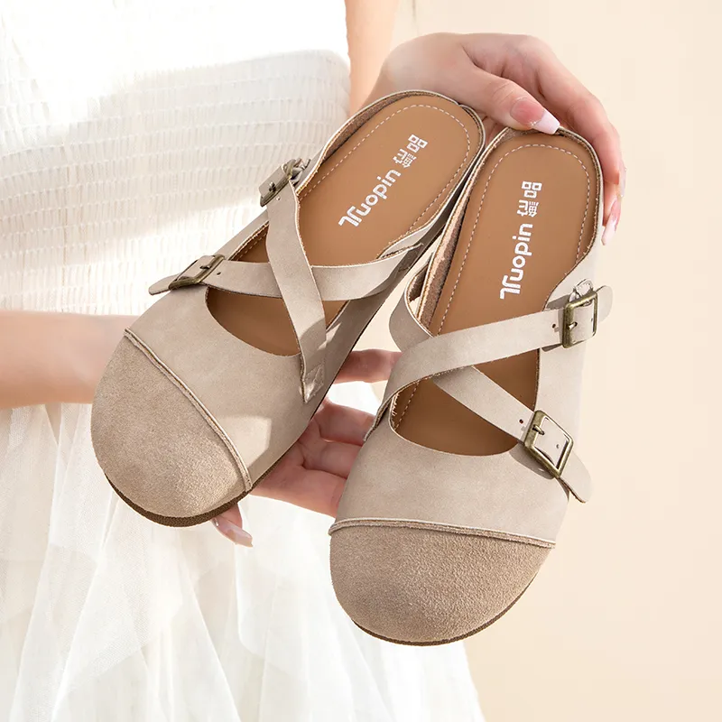 TUOPIN Vibram Sole Leather Patchwork Slip Resistant Abrasion Resistant Closed Toe Slippers Women's-17