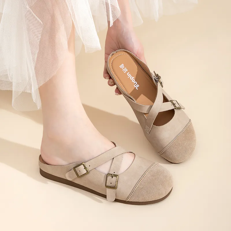 TUOPIN Vibram Sole Leather Patchwork Slip Resistant Abrasion Resistant Closed Toe Slippers Women's-15