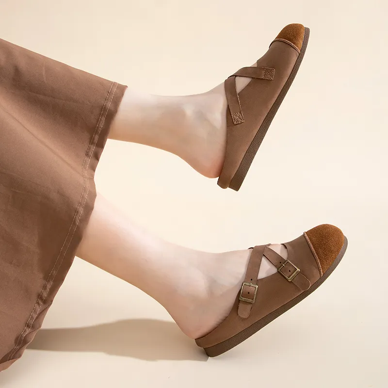 TUOPIN Vibram Sole Leather Patchwork Slip Resistant Abrasion Resistant Closed Toe Slippers Women's-5