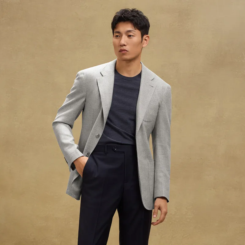 SKARO Business Suit Men's Light Gray Fishbone Pattern SKV1171-2