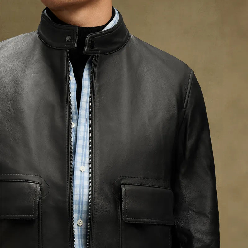 SKARO Leather Jacket Men's Blue Black-4