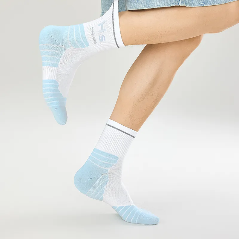 B&C.Room Mid Calf Socks Men's 2 Pack Blue White+Dark Gray-3