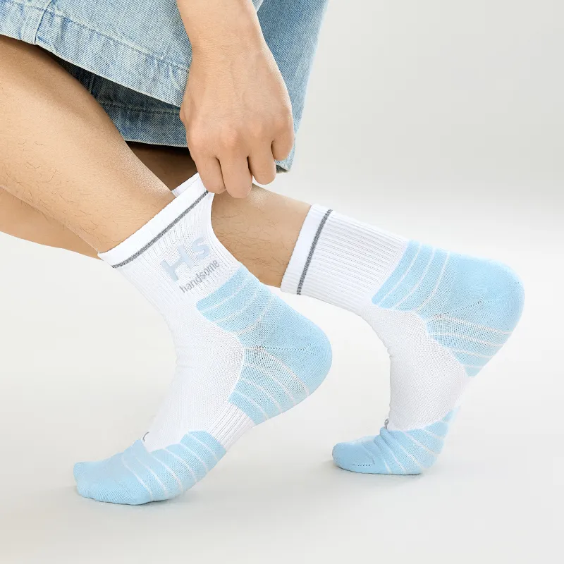 B&C.Room Mid Calf Socks Men's 2 Pack Blue White+Dark Gray-4