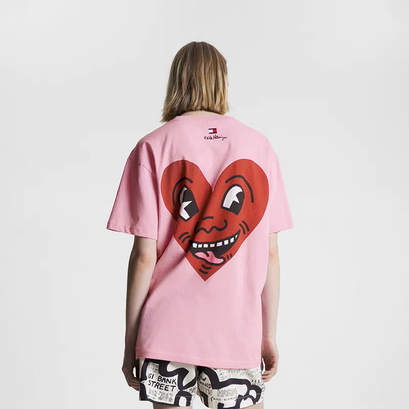 Keith Haring X Tommy Hilfiger Tommy Hilfiger X Keith Harlem Co authored Series T Shirts Unisex Light Pink VEA-4
