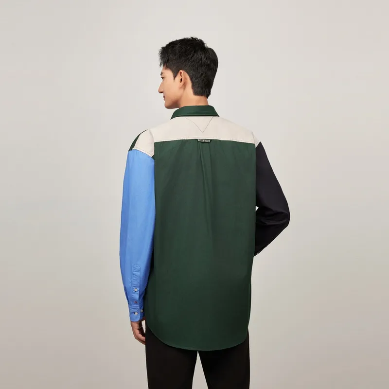 Tommy Hilfiger Shirt Men's Green/White Blue Color Blocking-3