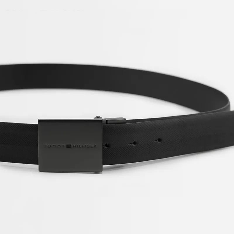 Tommy Hilfiger Split Cow Leather Belts Men's Black 3.5cm-3