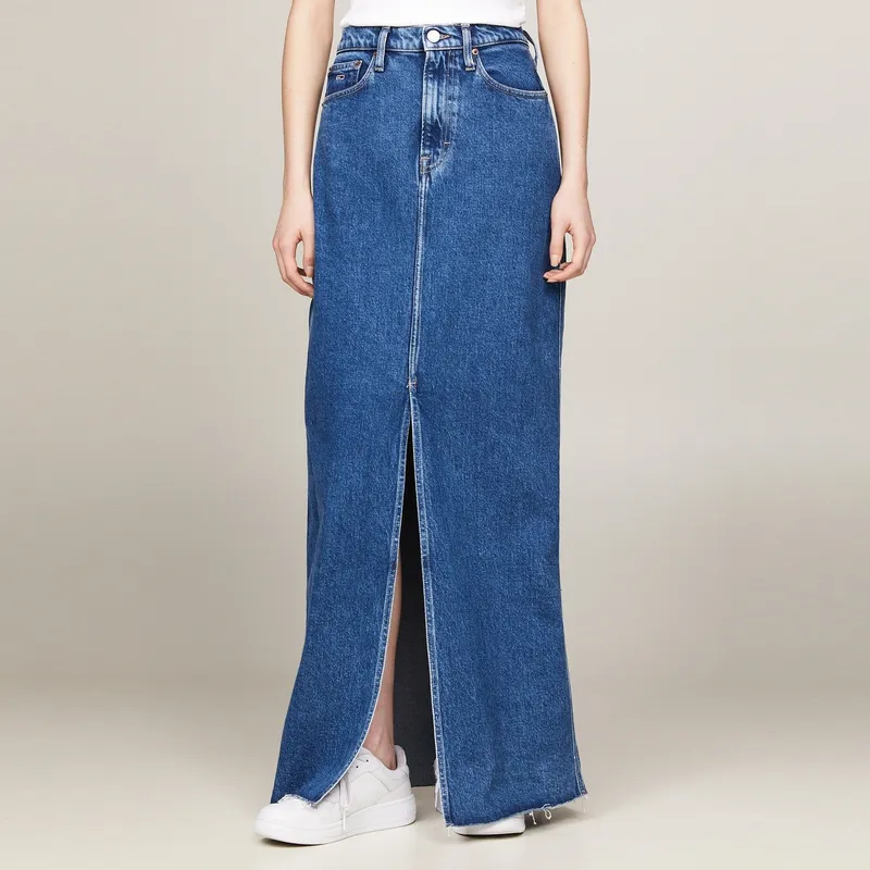 Tommy Hilfiger Denim Long Skirt Women's Dark Denim Blue-3