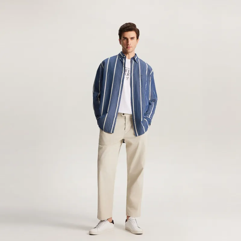 Tommy Hilfiger Shirt Men's Blue White Stripes-4
