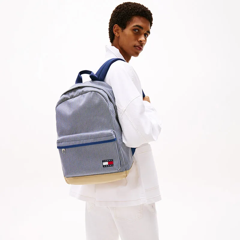 Tommy Hilfiger Polyester Backpack Large Size Men's Blue White Stripes-5
