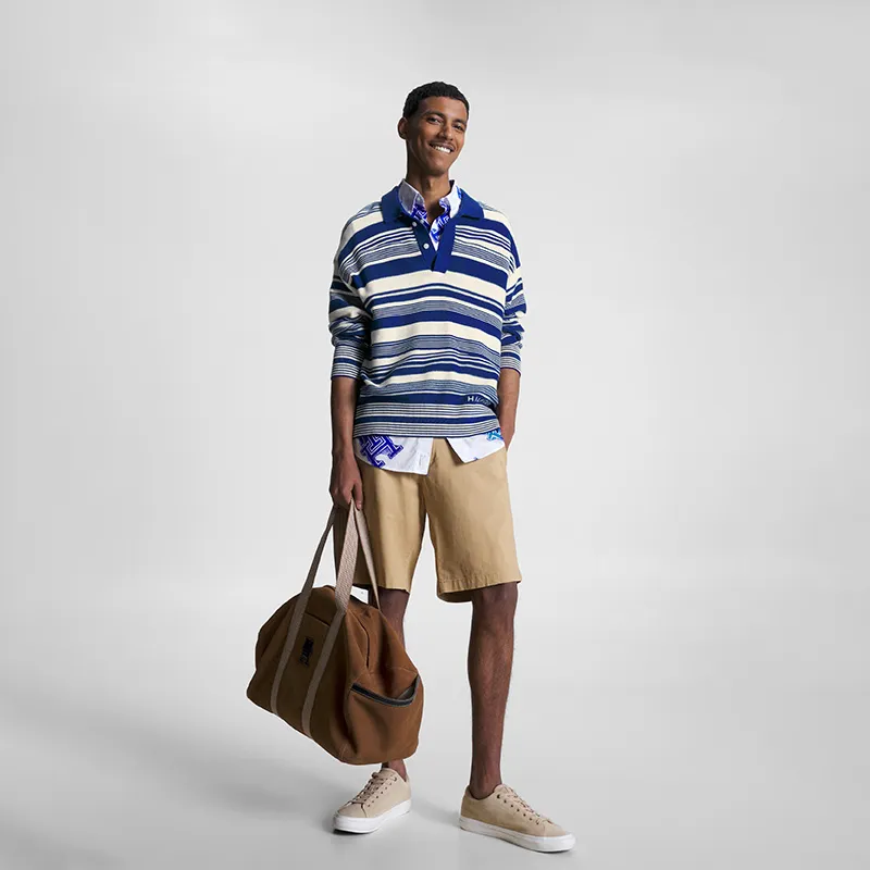 Tommy Hilfiger Polo Shirt Men's Blue White Stripes-4