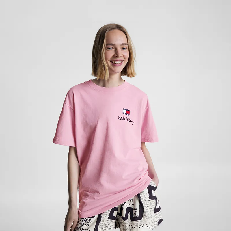 Keith Haring X Tommy Hilfiger Tommy Hilfiger X Keith Harlem Co authored Series T Shirts Unisex Light Pink VEA-3