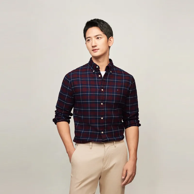 Tommy Hilfiger Shirt Men's Red Blue Plaid-2
