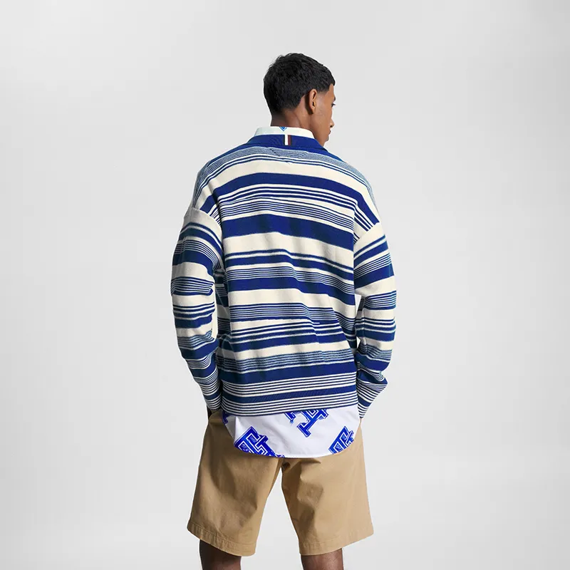 Tommy Hilfiger Polo Shirt Men's Blue White Stripes-3