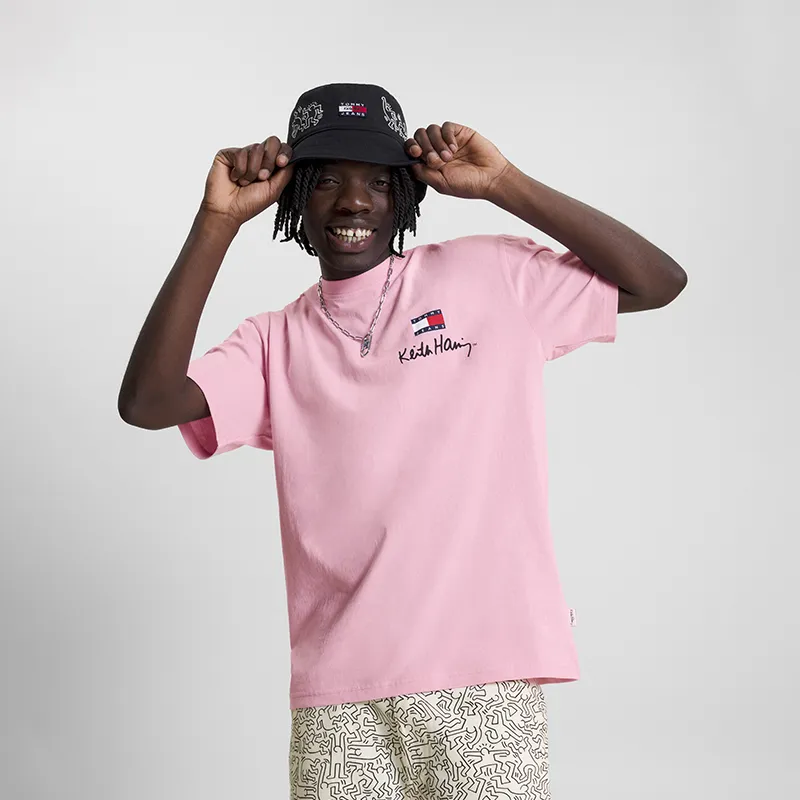 Keith Haring X Tommy Hilfiger Tommy Hilfiger X Keith Harlem Co authored Series T Shirts Unisex Light Pink VEA-5