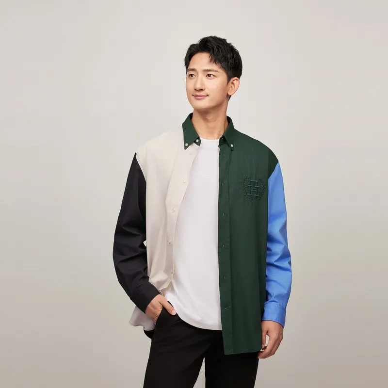 Tommy Hilfiger Shirt Men's Green/White Blue Color Blocking-2