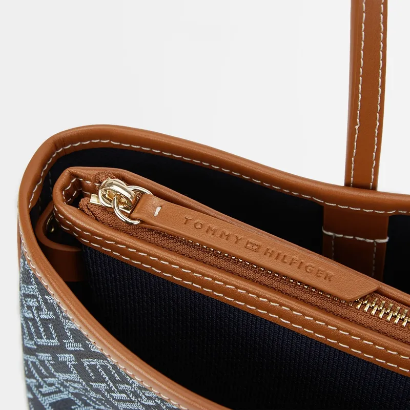 Tommy Hilfiger Artificial Leather Tote Bag, Shopping Bag, Shoulder Bag Tubas Women's Light Gray Blue Print/Khaki Print-5