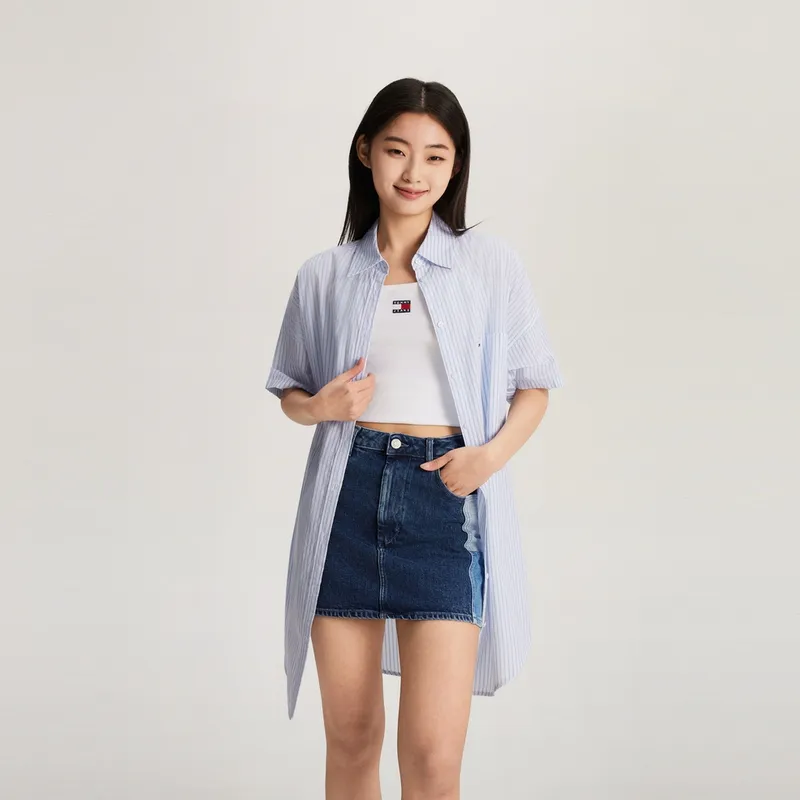 Tommy Hilfiger Short Sleeved Dresses Women's Blue White-2