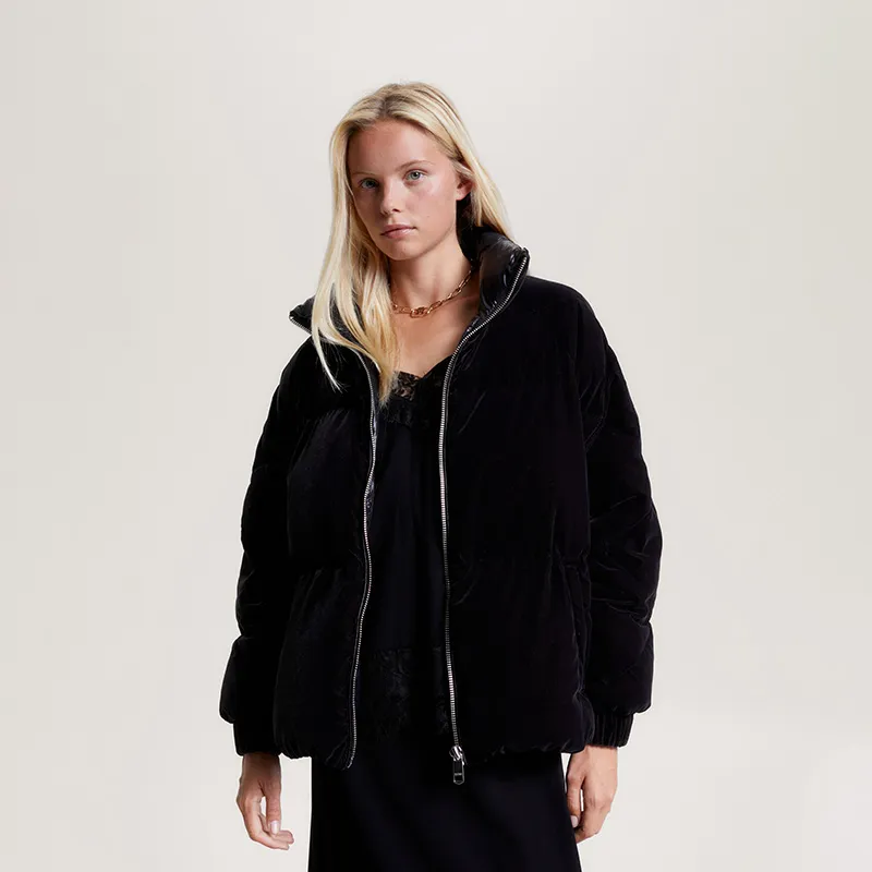 Tommy Hilfiger High-neck Velvet Puffer Jacket-2