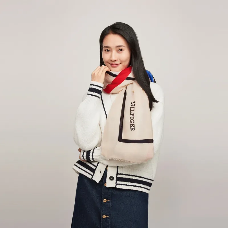 Tommy Hilfiger Knit Scarves Women's Beige White Red Blue Black-2
