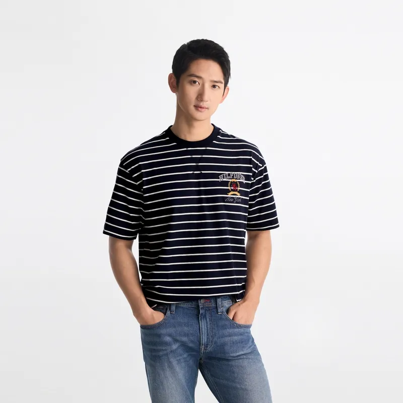 Tommy Hilfiger T Shirt Men's Navy Blue Stripes-2