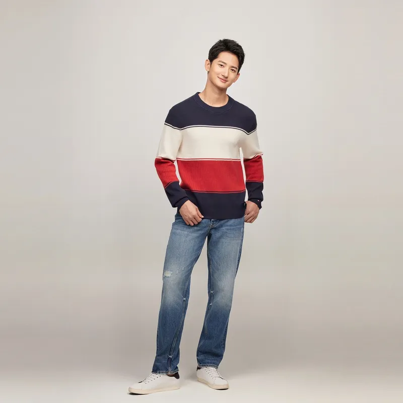 Tommy Hilfiger Knitwear Men's Black, White, Red Color Block-4