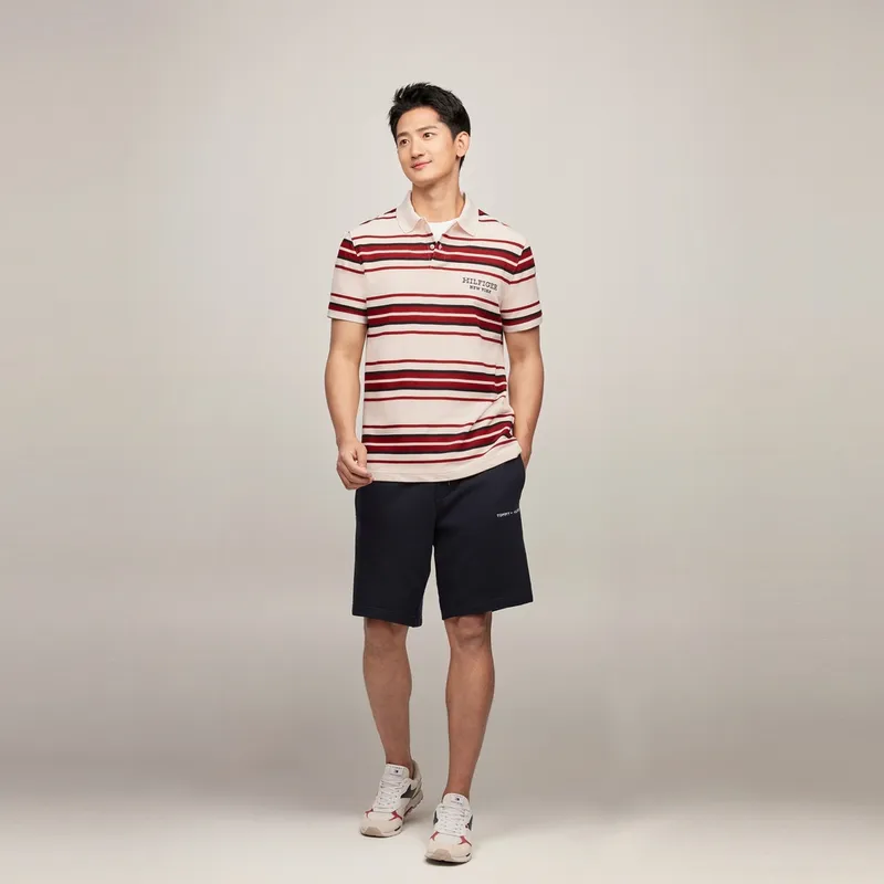 Tommy Hilfiger Polo Shirt Men's Beige White Red-4