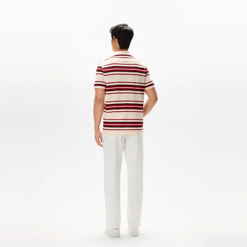 Tommy Hilfiger Polo Shirt Men's Red Black Beige Stripes-2