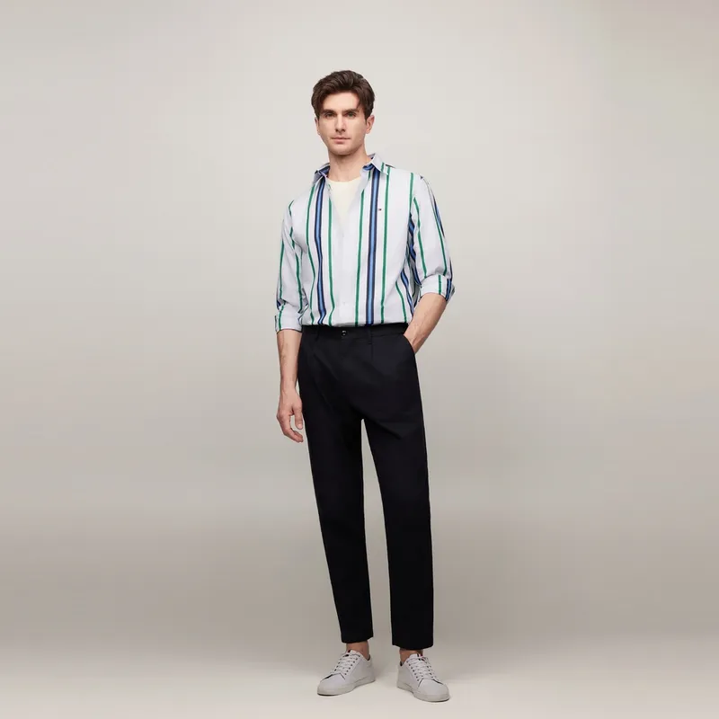 Tommy Hilfiger Shirt Men's Blue Green White Stripes Pattern-4