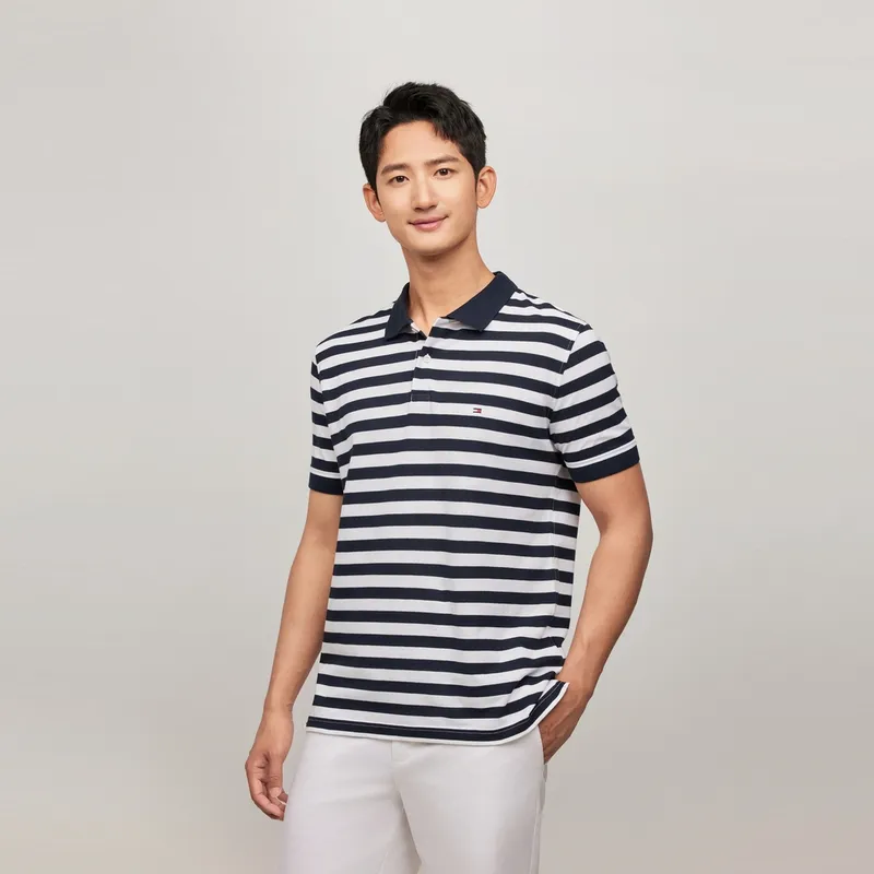 Tommy Hilfiger Polo Shirt Men's Black White Stripes-2