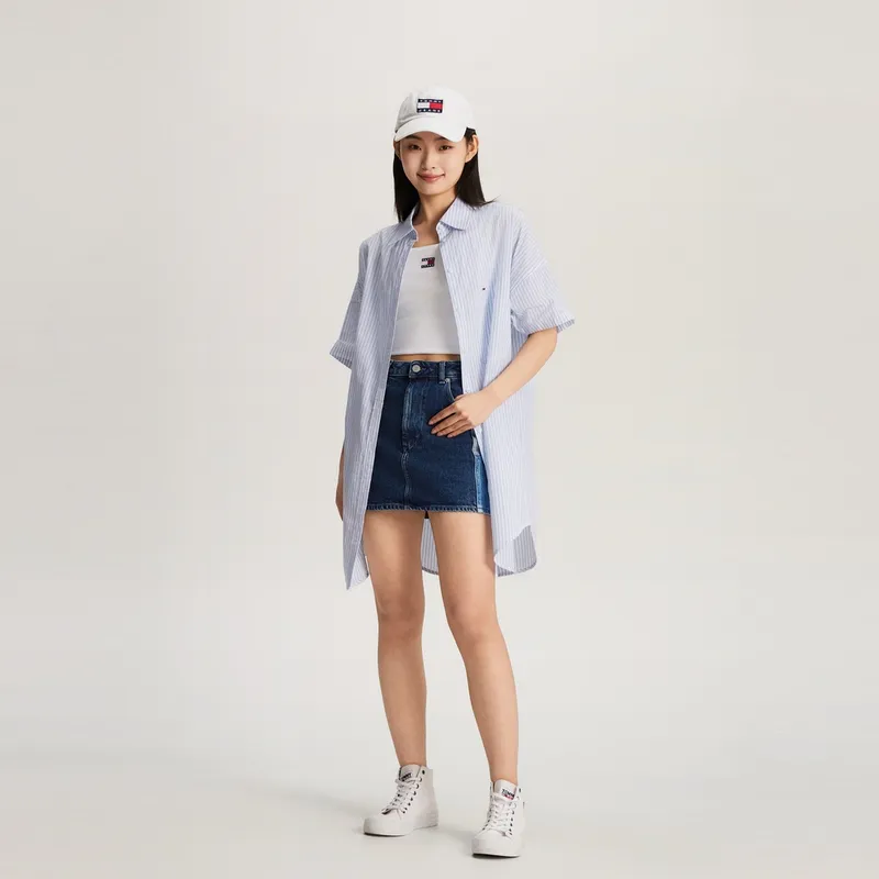 Tommy Hilfiger Short Sleeved Dresses Women's Blue White-4