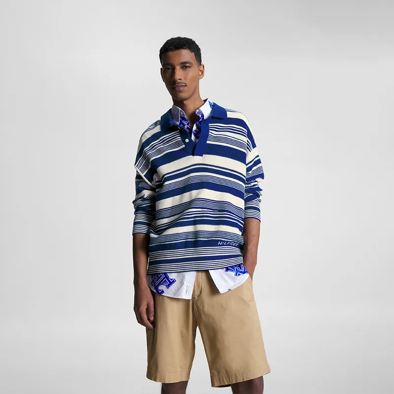 Tommy Hilfiger Polo Shirt Men's Blue White Stripes-2
