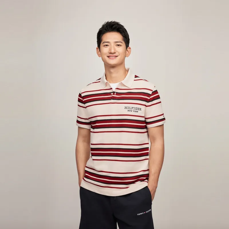 Tommy Hilfiger Polo Shirt Men's Beige White Red-2