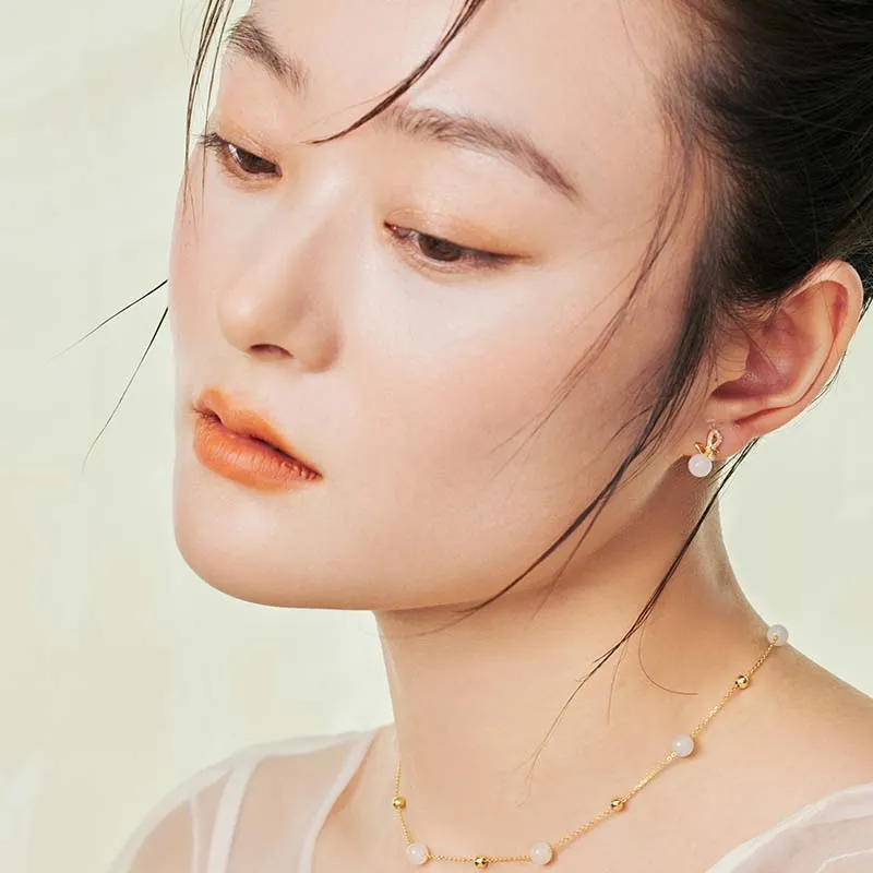 Worship 925 Sterling Silver Hetian Jade Earrings Women's White-2