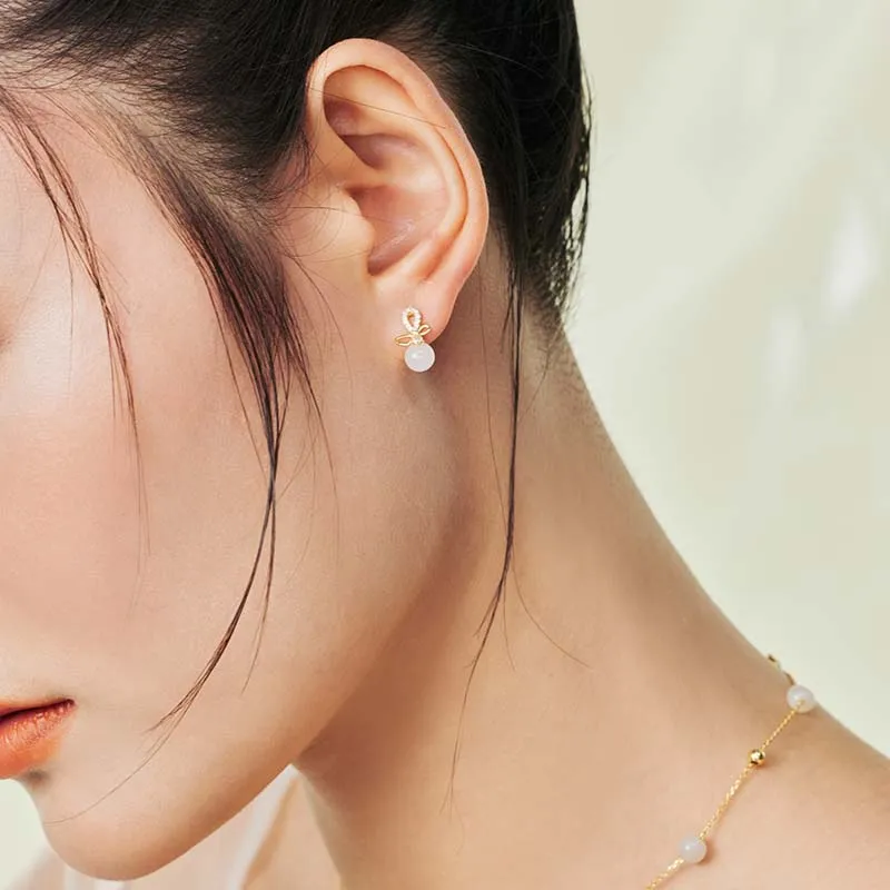 Worship 925 Sterling Silver Hetian Jade Earrings Women's White-3