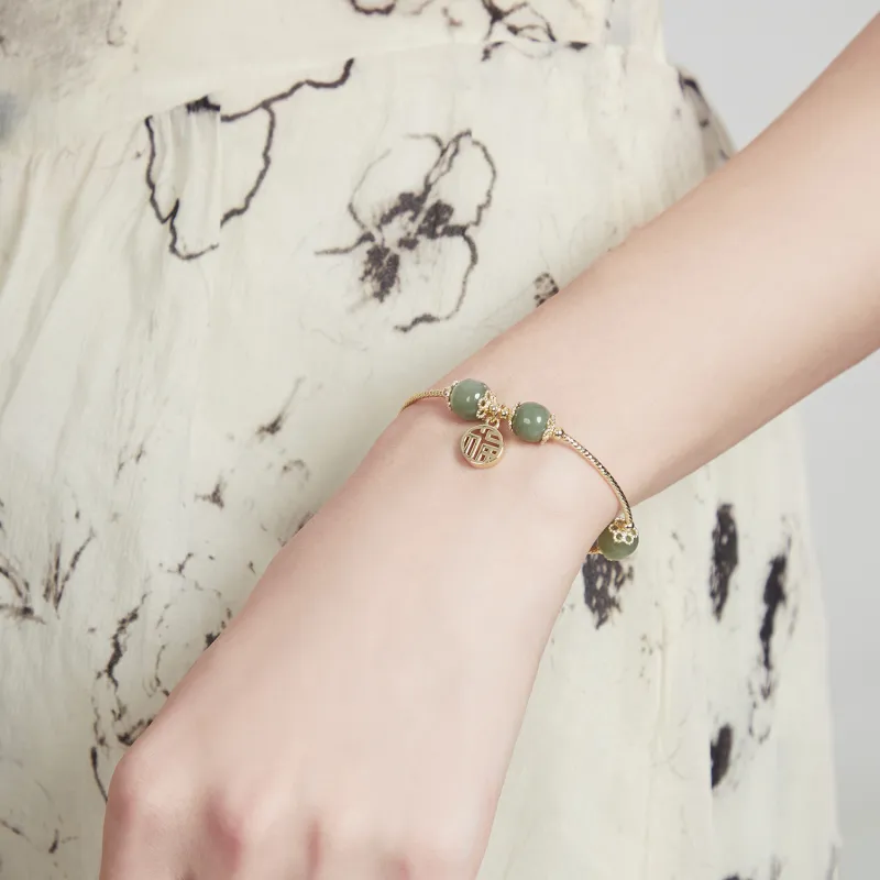 Worship Hetian Jade Bracelets Pale Greenish White Jade Women's-1