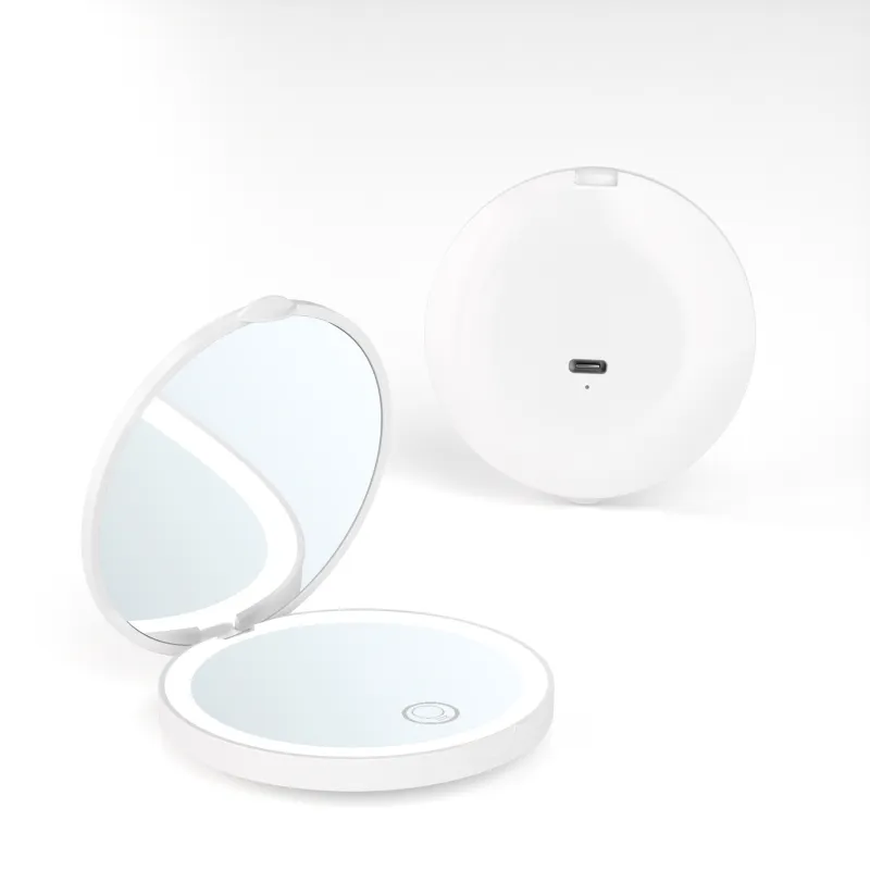 Shit Touchscreen Handheld Portable Foldable LED Mini Mirror With 2X Magnification Rechargeable Make up Tools-2