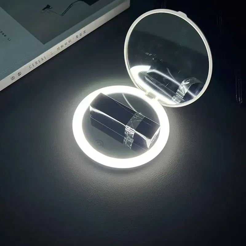 Shit Touchscreen Handheld Portable Foldable LED Mini Mirror With 2X Magnification Rechargeable Make up Tools-1