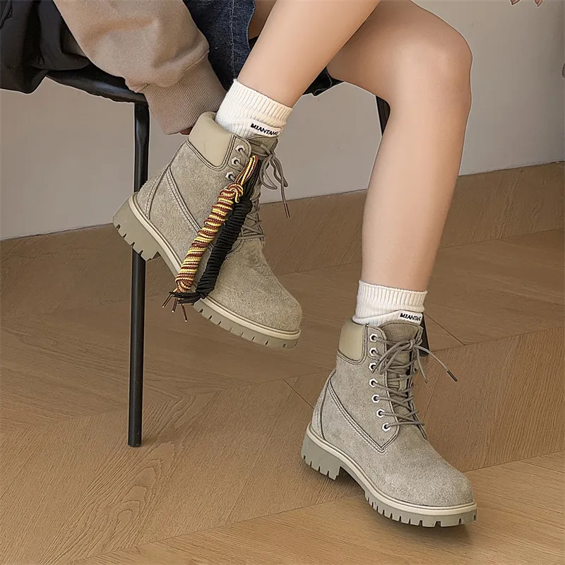 WEISHIBANGWEI Short Martin Boot Unisex Khaki-2