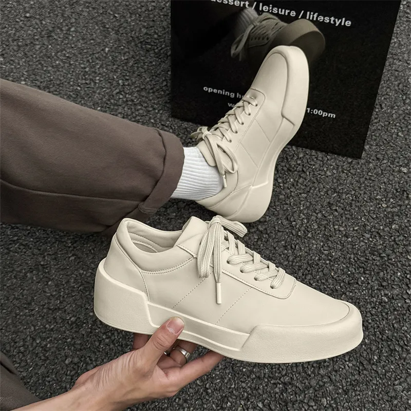 WEISHIBANGWEI Height Increasing Low Top Skateboard Shoes Unisex White-3
