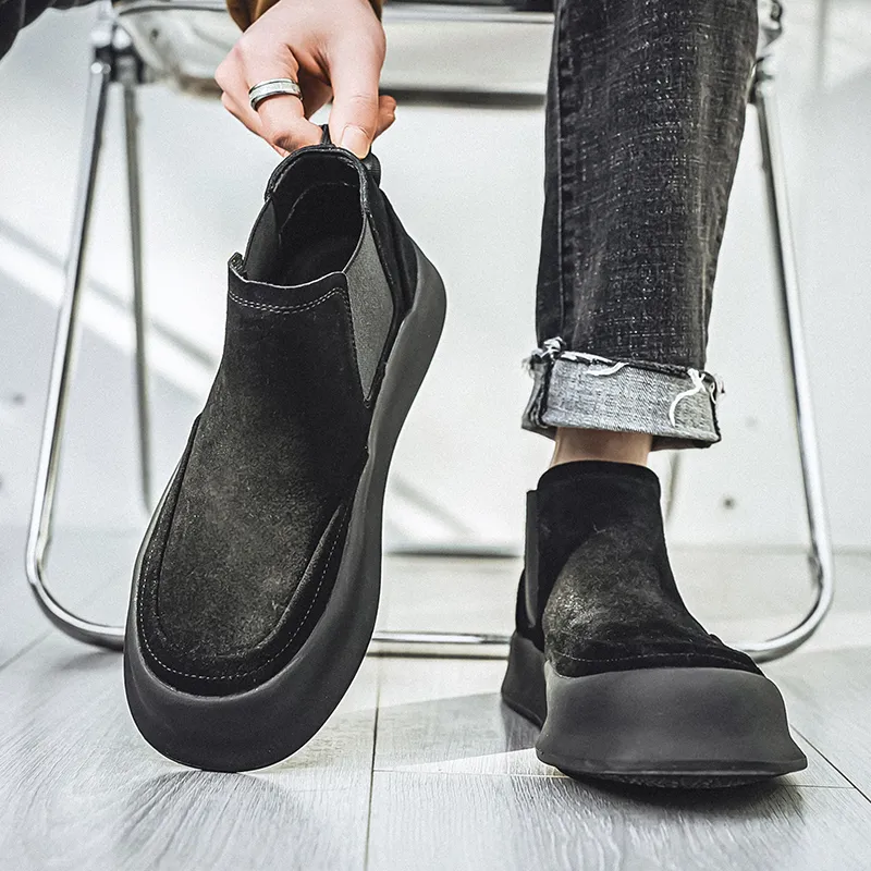 WEISHIBANGWEI Short Chelsea Boots Men's Brown-13