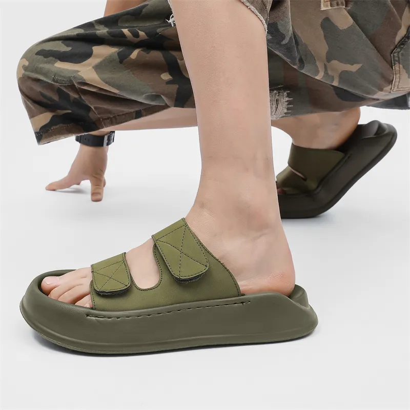 WEISHIBANGWEI Slip Resistant Odor Resistant Slide Slippers Men's Olive Green-6