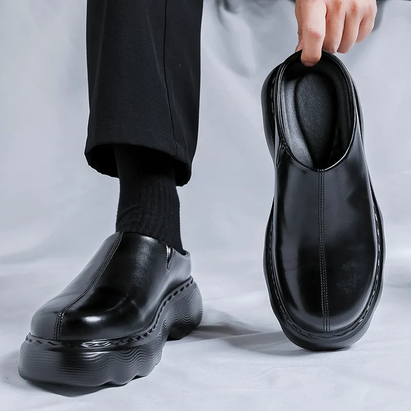 WEISHIBANGWEI Rubber Sole Slip Resistant Wrap toe Slippers Men's Black-3