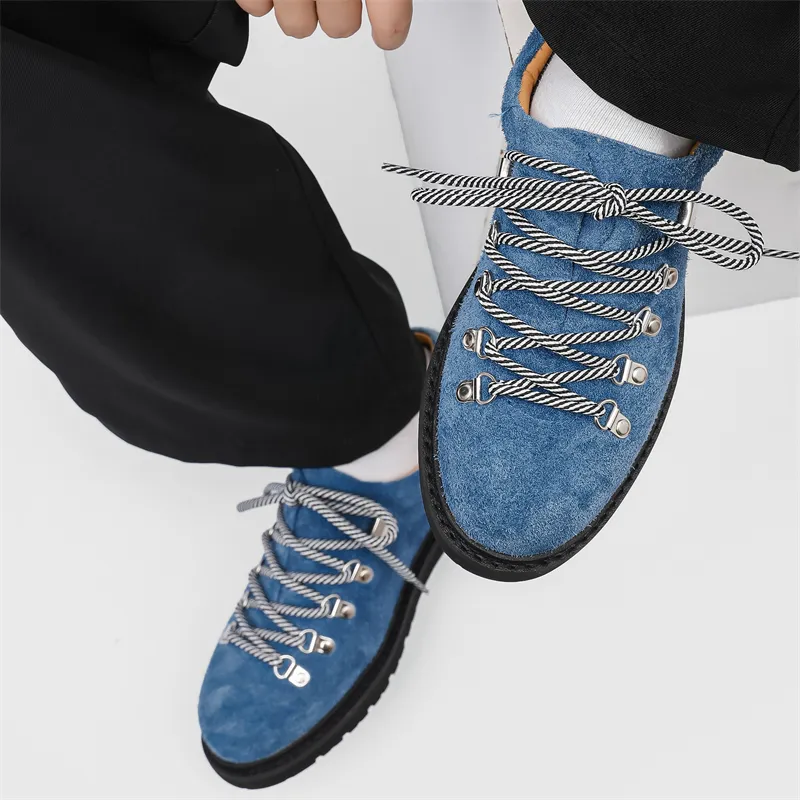 WEISHIBANGWEI Height Increasing Low Top Casual Shoes Men's Long Hair Blue-4