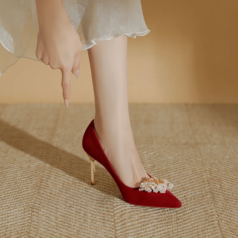 WEISHIBANGWEI Slim Heel High Heels Women's Burgundy-4
