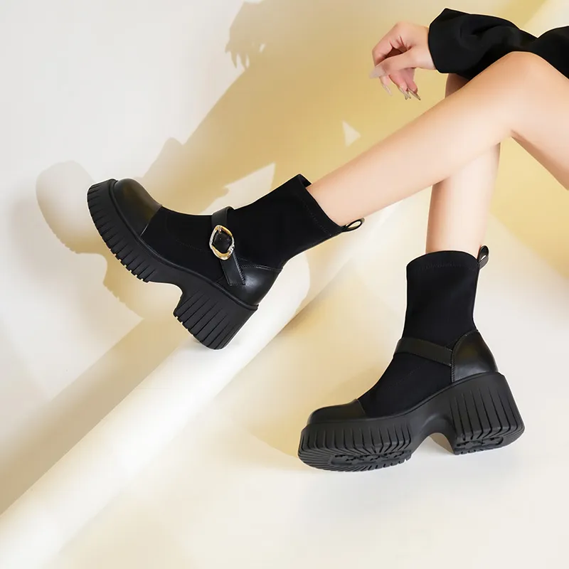 WEISHIBANGWEI Ankle Boots 7.5CM Women's Black-1