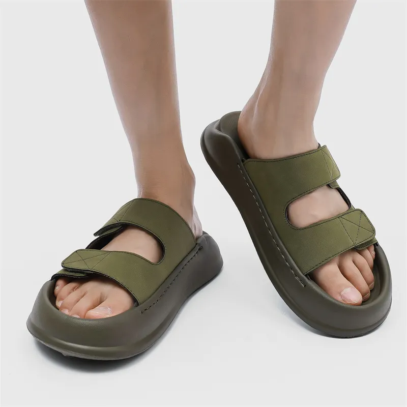WEISHIBANGWEI Slip Resistant Odor Resistant Slide Slippers Men's Olive Green-5