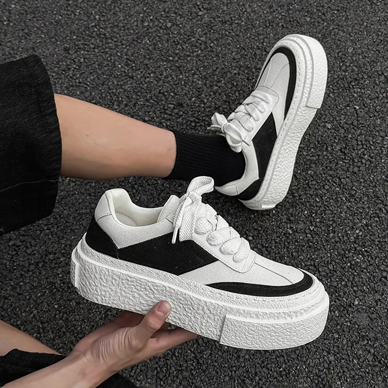 WEISHIBANGWEI Height Increasing Low Top Skateboard Shoes Men's Black White-1