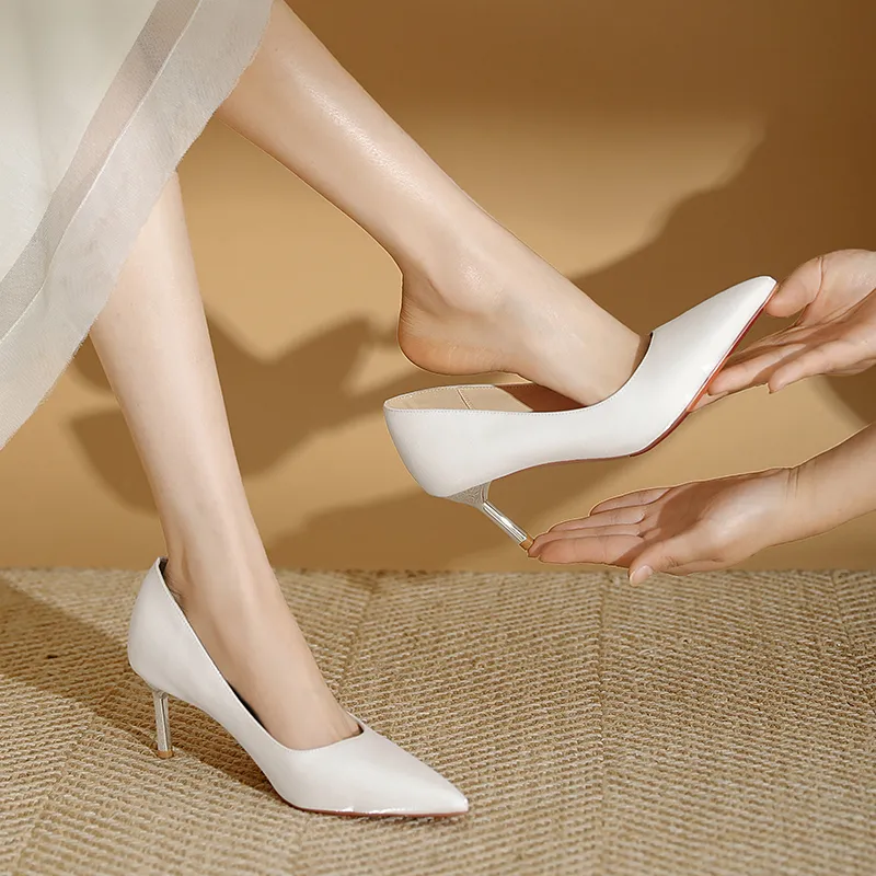 WEISHIBANGWEI Slim Heel High Heels Women's White-2