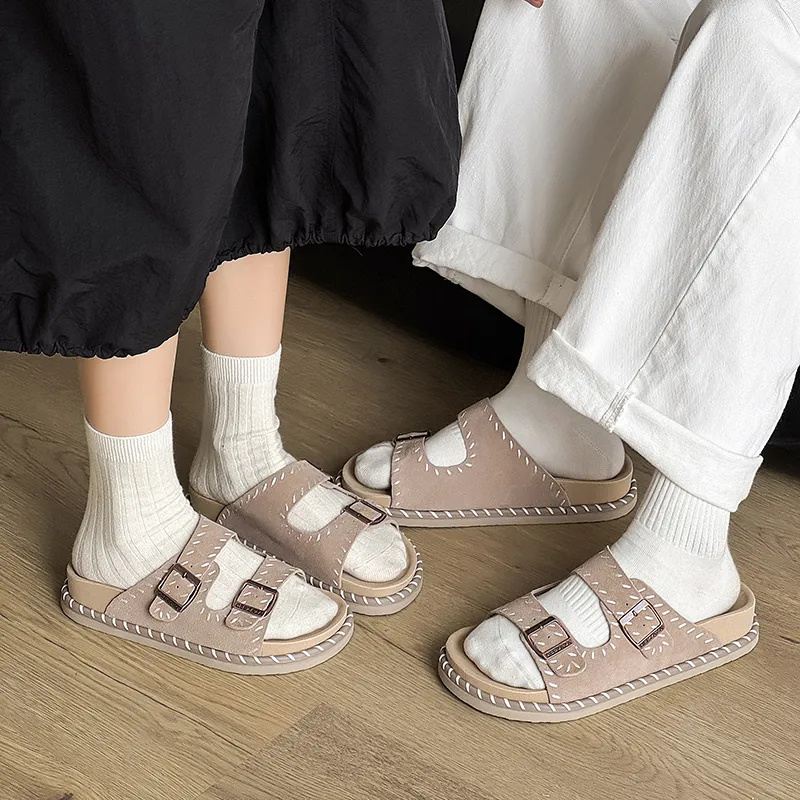 WEISHIBANGWEI Rubber Sole Slip Resistant Odor Resistant Slide Slippers Unisex Sand-4