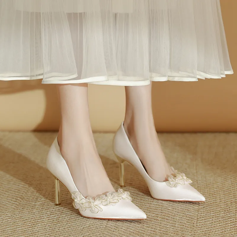 WEISHIBANGWEI Slim Heel High Heels 6.5CM Women's White-2